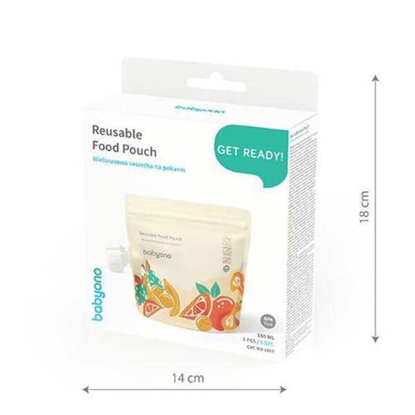 BabyOno Reusable food pouch 150ml 5pcs - BabyOno