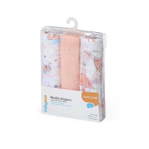 BabyOno musliinist mähkimislinad 3tk, Roosa - BabyOno
