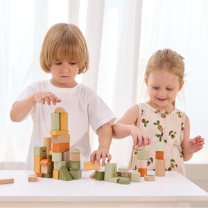 PolarB Wooden Blocks (50 pcs) - Green Forest - PolarB