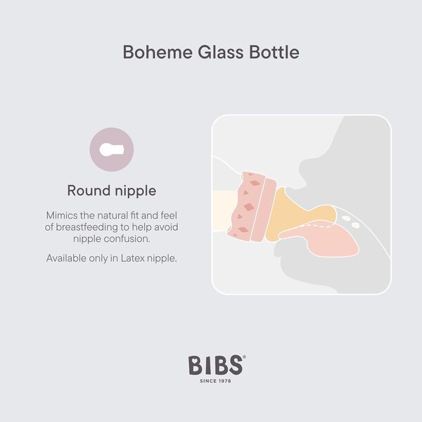 Bibs Glass Baby Bottle 240ml, Medium Flow Ivory - Bibs