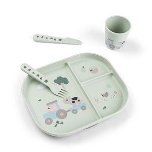 Done by Deer Foodie dinner set with suction Tiny farm Green - Done by Deer