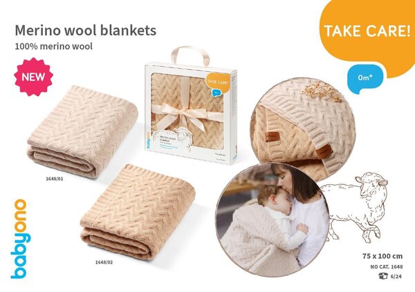BabyOno merinovillast tekk 75x100cm, Beige - BabyOno