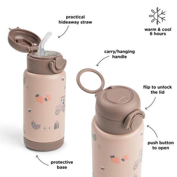 Done by Deer Insulated straw bottle Tiny farm 340ml Powder - Done by Deer