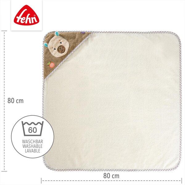 Fehn hooded bath towel 80x80cm, Capybara Beige - Fehn