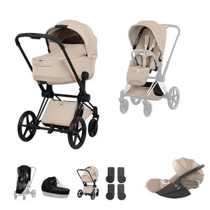 Cybex Priam Style Fold Cot 3in1 Travel System Bundle, Cozy Beige - Cybex