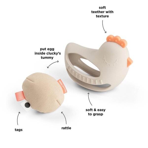 Done by Deer Grip & teether toy with rattle, Clucky Sand - Done by Deer
