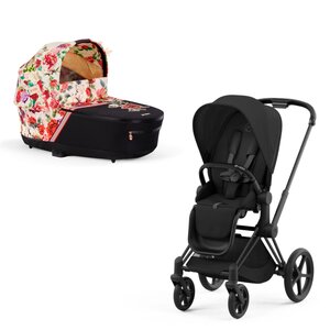 Cybex Priam V4 stroller set Spring Blossom-Sepia Black, Frame Matt Black - Cybex